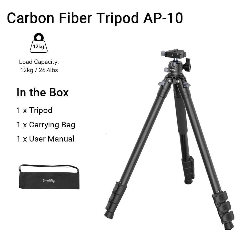 SmallRig Carbon Fiber Tripod with Center Column AP-20 Stable and Lightweight Carbon Fiber Legs Load 12kg Quickly Adjustable 4059