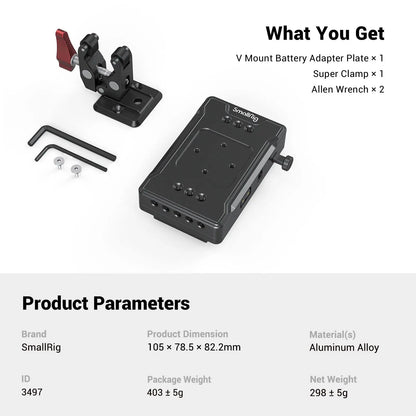 SmallRig V Mount Battery Adapter Plate Power Supply Splitter with Super Clamp Mount For Sony For Canon DSLR Camera 3497