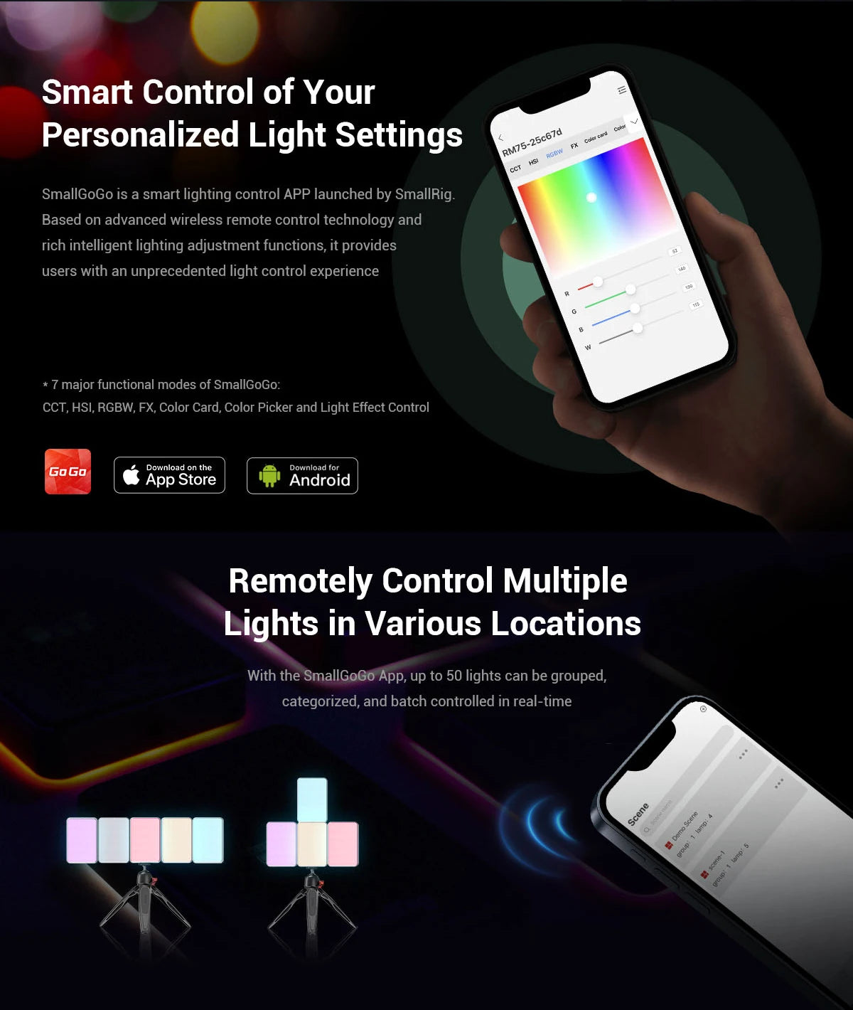 SmallRig RM75 RGB Magnetic Video Light RGBWW Full Color Portable App LED Light Panel 4000mAh Battery for Vlogging Photography