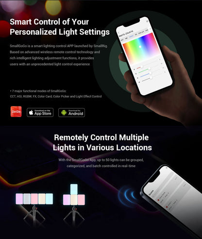 SmallRig RM75 RGB Magnetic Video Light RGBWW Full Color Portable App LED Light Panel 4000mAh Battery for Vlogging Photography