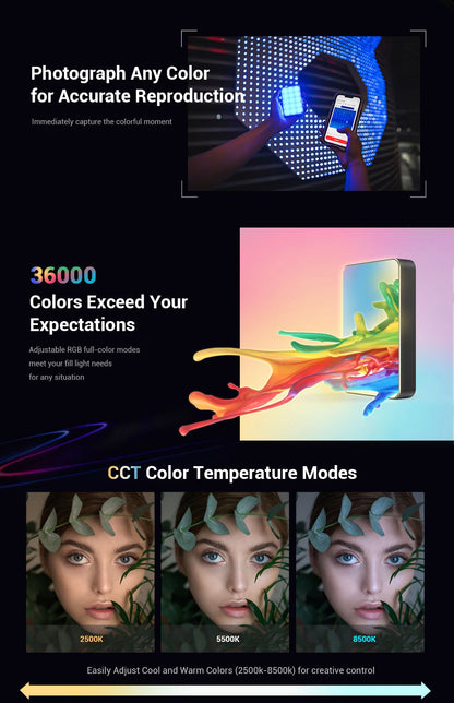 SmallRig RM75 RGB Magnetic Video Light RGBWW Full Color Portable App LED Light Panel 4000mAh Battery for Vlogging Photography