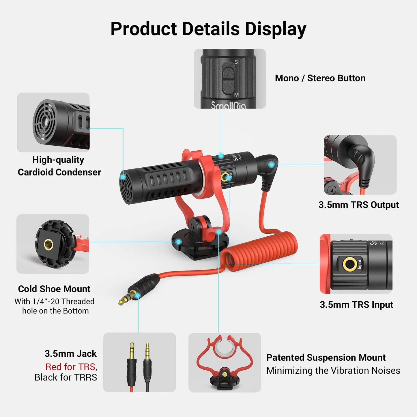 SmallRig S20 On-Camera Microphone with Shock Mount Video Microphone Stereo Mic for DSLR Cameras for iPhone and Smartphones 3468