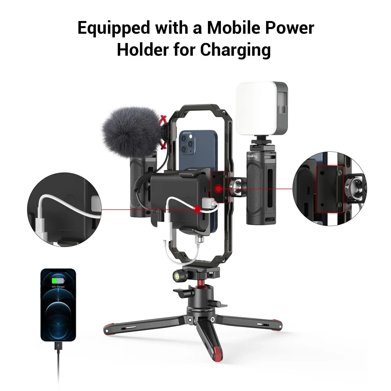 SmallRig Universal Phone Vlog Tripod Video Rig kit Case Cage with 2 Handle Microphone Light