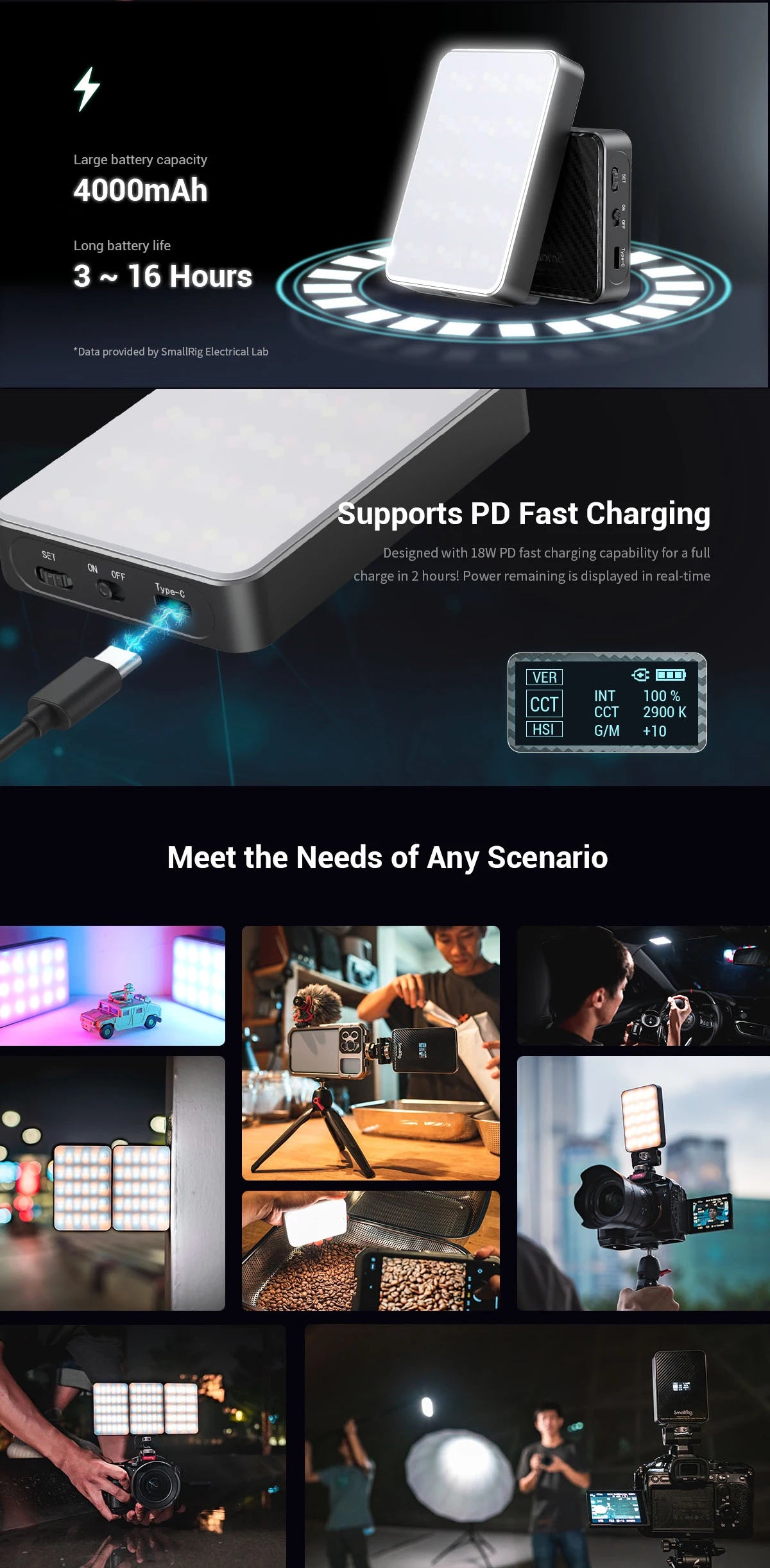 SmallRig RM75 RGB Magnetic Video Light RGBWW Full Color Portable App LED Light Panel 4000mAh Battery for Vlogging Photography