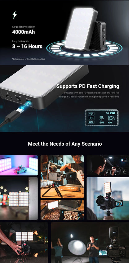 SmallRig RM75 RGB Magnetic Video Light RGBWW Full Color Portable App LED Light Panel 4000mAh Battery for Vlogging Photography