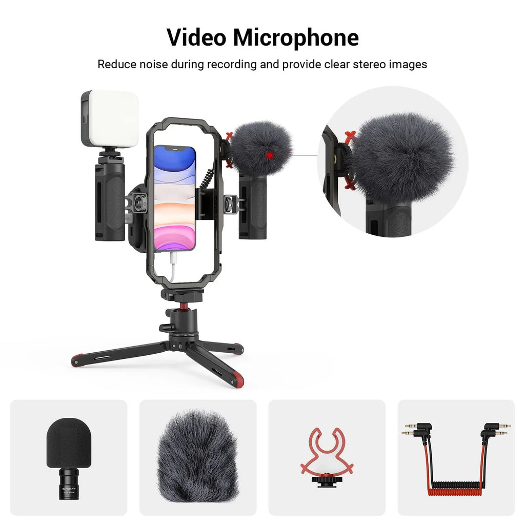 SmallRig Universal Phone Vlog Tripod Video Rig kit Case Cage with 2 Handle Microphone Light