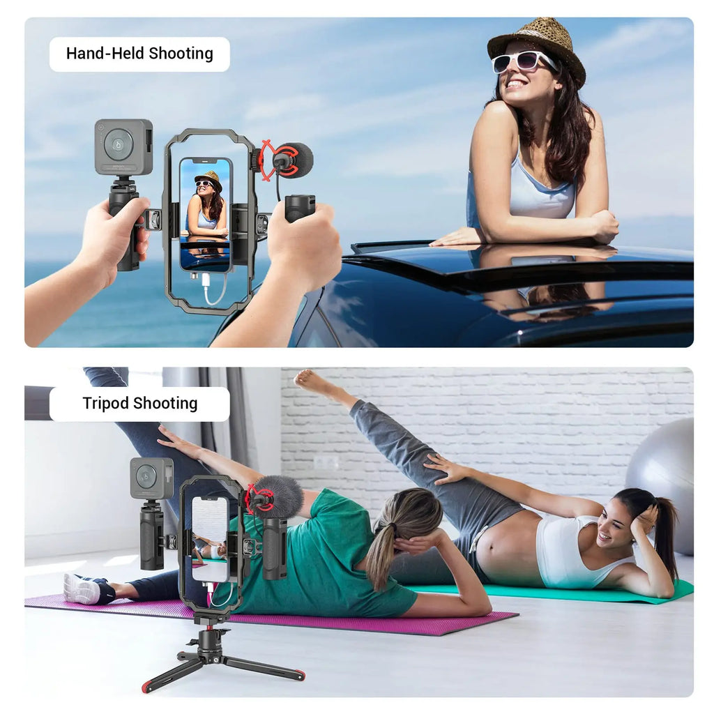 SmallRig Universal Phone Vlog Tripod Video Rig kit Case Cage with 2 Handle Microphone Light