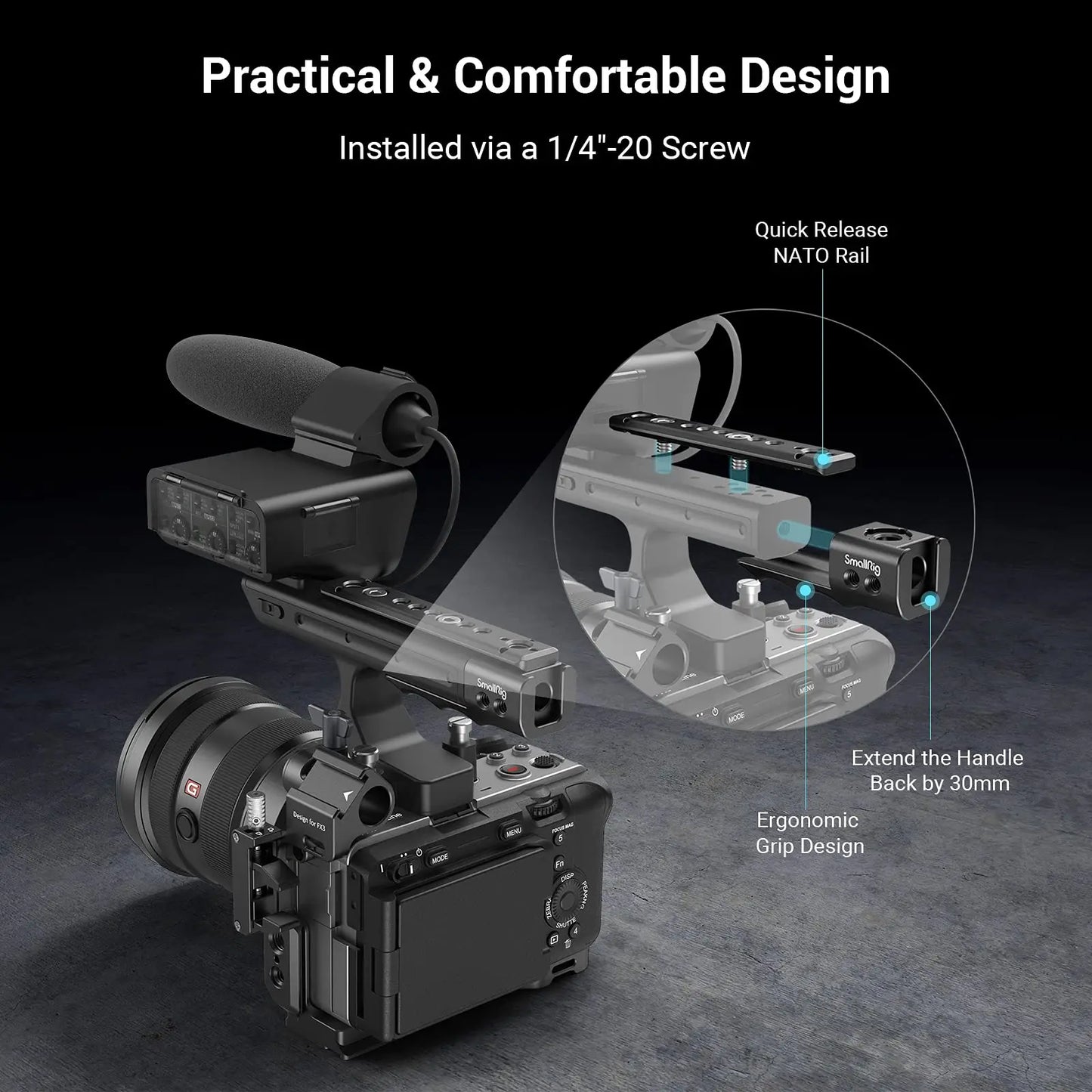 SmallRig Cage for Sony FX30 FX3 XLR Camera Handle Extension Rig For Sony FX3 XLR