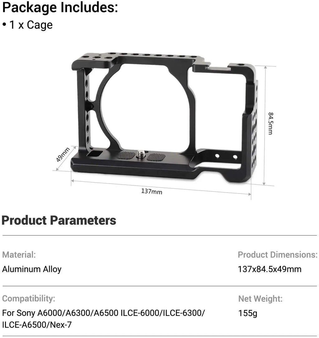 SmallRig Camera Cage Rig for Sony A6500 Cage for Sony A6300/A6000/A6500 Nex-7 Camera with Shoe Mount Thread Holes 1661