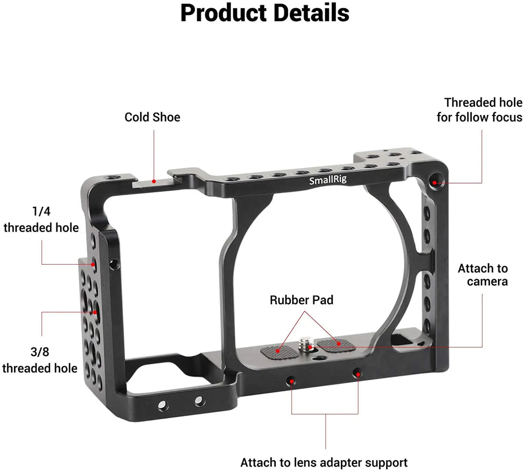 SmallRig Camera Cage Rig for Sony A6500 Cage for Sony A6300/A6000/A6500 Nex-7 Camera with Shoe Mount Thread Holes 1661