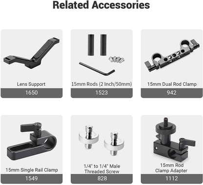 SMALLRIG Standard 15mm Micro Rod 1.5 Inches Long with 1/4" Male Female Thread for Clamp Mount  915